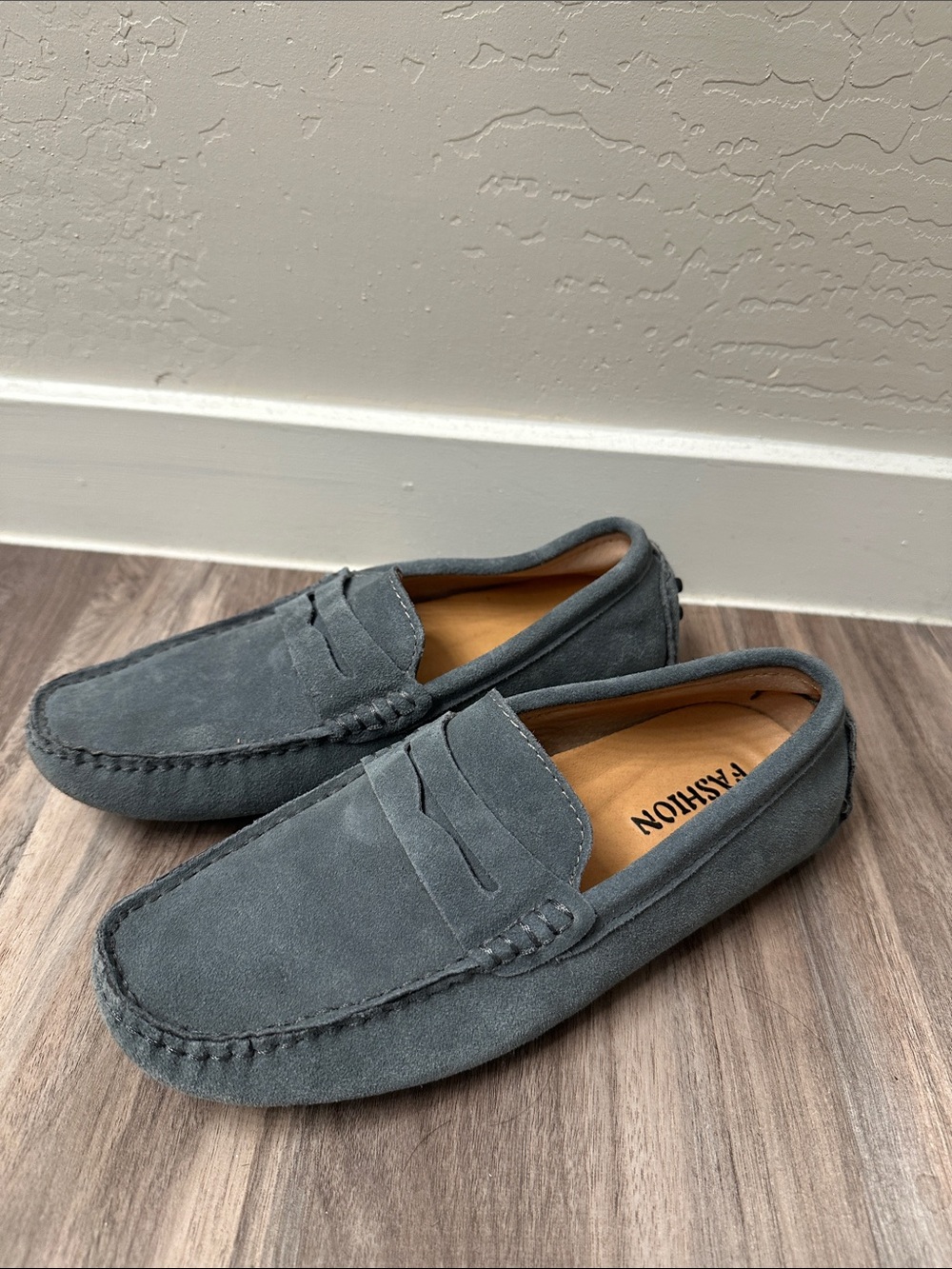 Men's Suede Penny Loafers in Slate Gray -